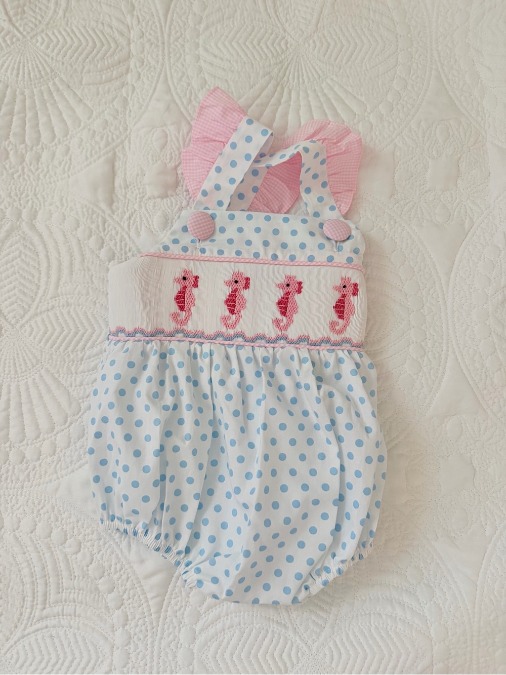 Smocked Seaside Polka Dot Baby Dress - Pink & Blue